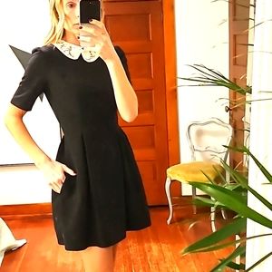 Couture classic Black Dress with Removable Lace Collar and Subtle Heart Details